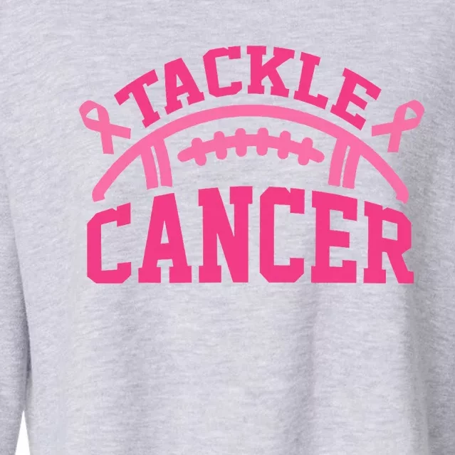 Tackle Breast Cancer Awareness Football Pink Ribbon Cropped Pullover Crew