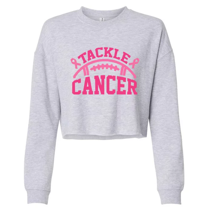 Tackle Breast Cancer Awareness Football Pink Ribbon Cropped Pullover Crew