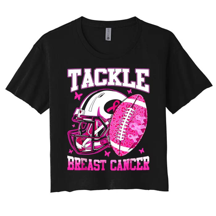 Tackle Breast Cancer Awareness Fighting American Football Women's Crop Top Tee