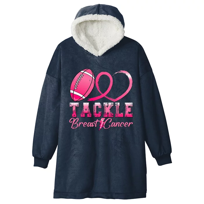 Tackle Breast Cancer Awareness Football Pink Ribbon Hooded Wearable Blanket