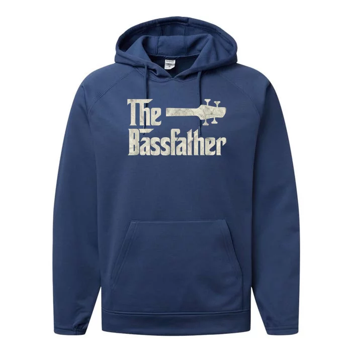 The Bassfather Distressed Bass Player Dad Fathers Day Performance Fleece Hoodie