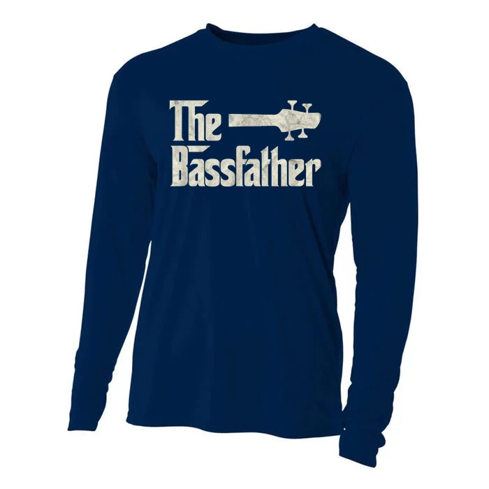 The Bassfather Distressed Bass Player Dad Fathers Day Cooling Performance Long Sleeve Crew