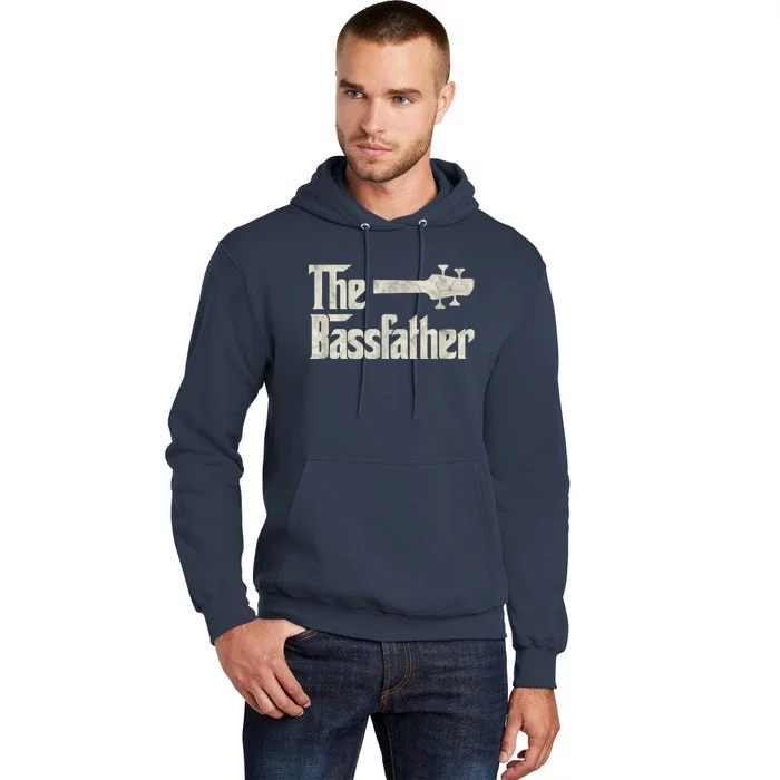 The Bassfather Distressed Bass Player Dad Fathers Day Tall Hoodie