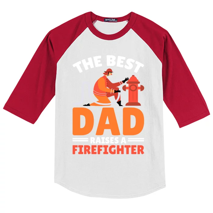 The Best Dad Raises A Firefighter Gift Kids Colorblock Raglan Jersey