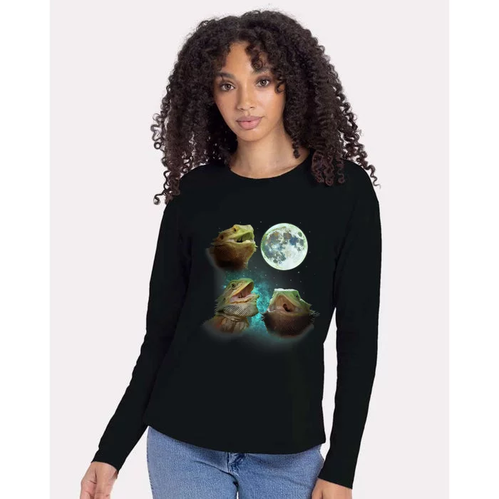 Three Bearded Dragons Howl At Moon 3 Wolfs Wolves Parody Womens Cotton Relaxed Long Sleeve T-Shirt