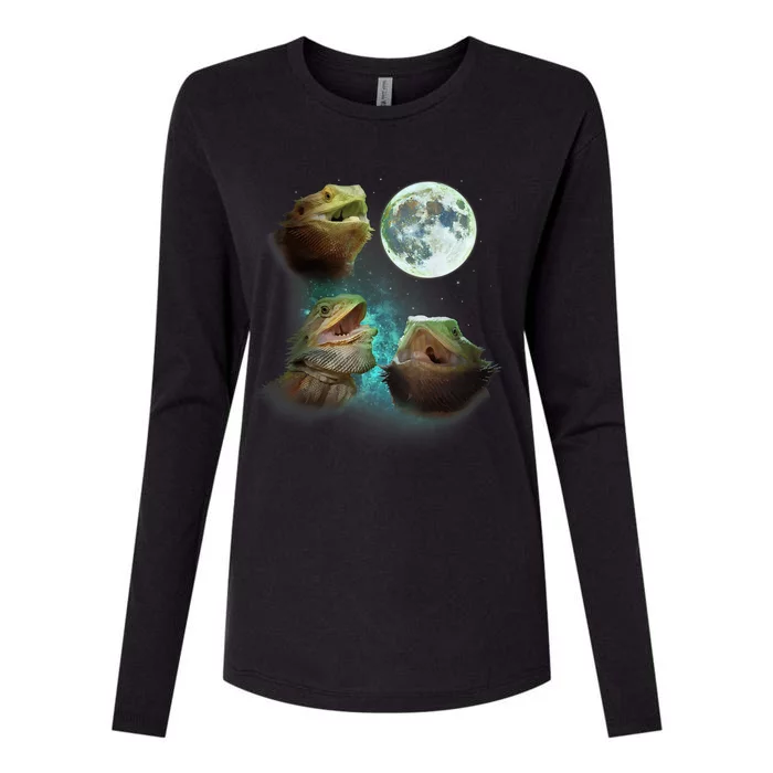 Three Bearded Dragons Howl At Moon 3 Wolfs Wolves Parody Womens Cotton Relaxed Long Sleeve T-Shirt