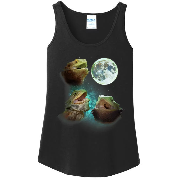 Three Bearded Dragons Howl At Moon 3 Wolfs Wolves Parody Ladies Essential Tank