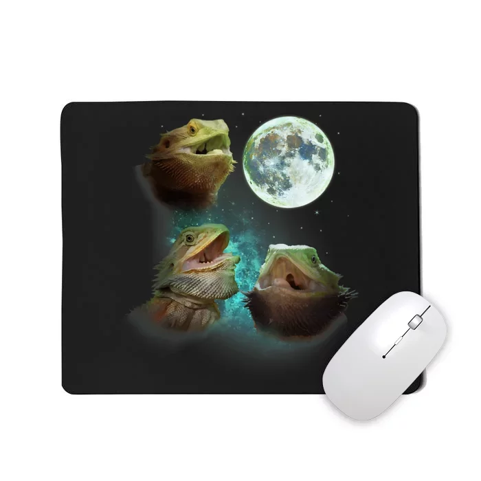 Three Bearded Dragons Howl At Moon 3 Wolfs Wolves Parody Mousepad