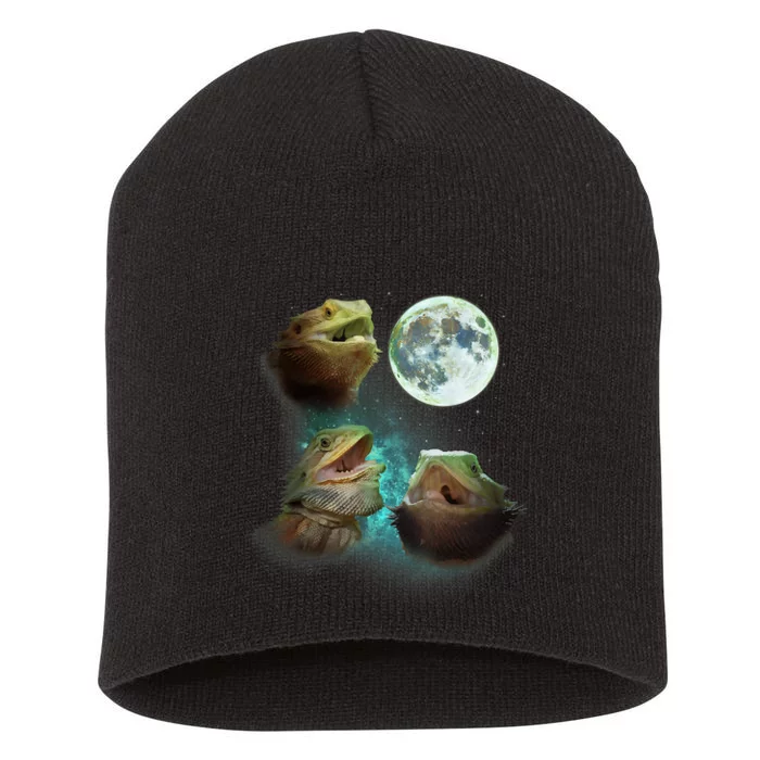 Three Bearded Dragons Howl At Moon 3 Wolfs Wolves Parody Short Acrylic Beanie