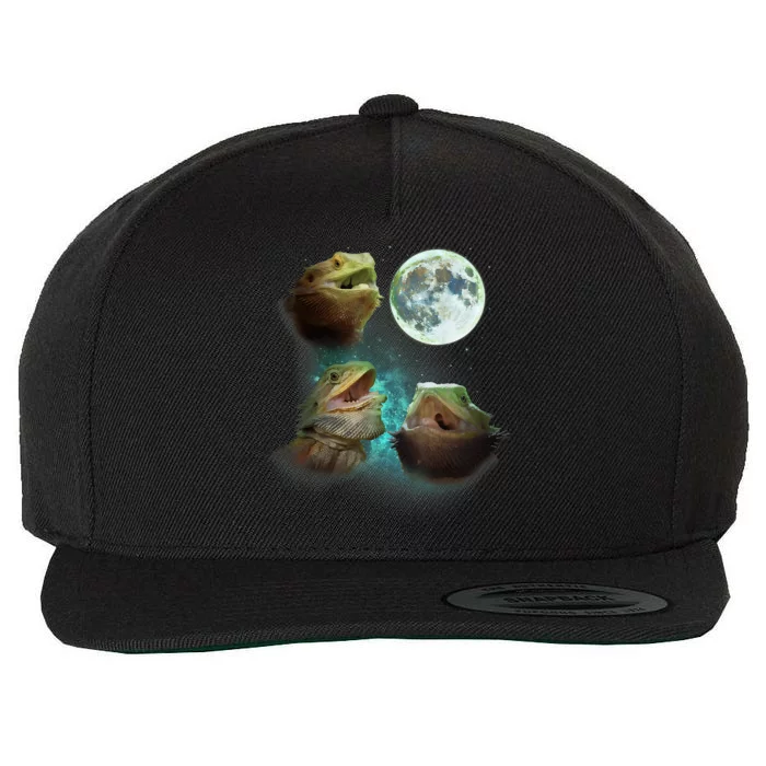 Three Bearded Dragons Howl At Moon 3 Wolfs Wolves Parody Wool Snapback Cap