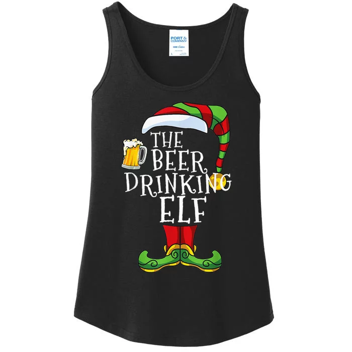 The Beer Drinking ELF Lover Funny Family Pajama Christmas Ladies Essential Tank