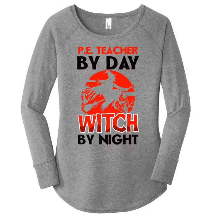 Teacher By Day Witch Night Design Halloween Pe Teacher Gift Women's Perfect Tri Tunic Long Sleeve Shirt