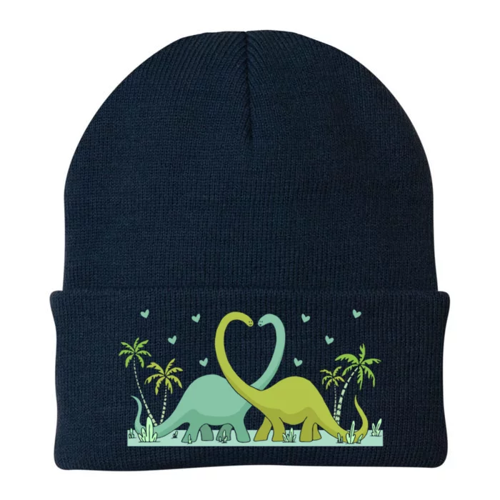 Two Brontosaurus Dinos Making A Heart Shape Valentine's Gift Knit Cap Winter Beanie