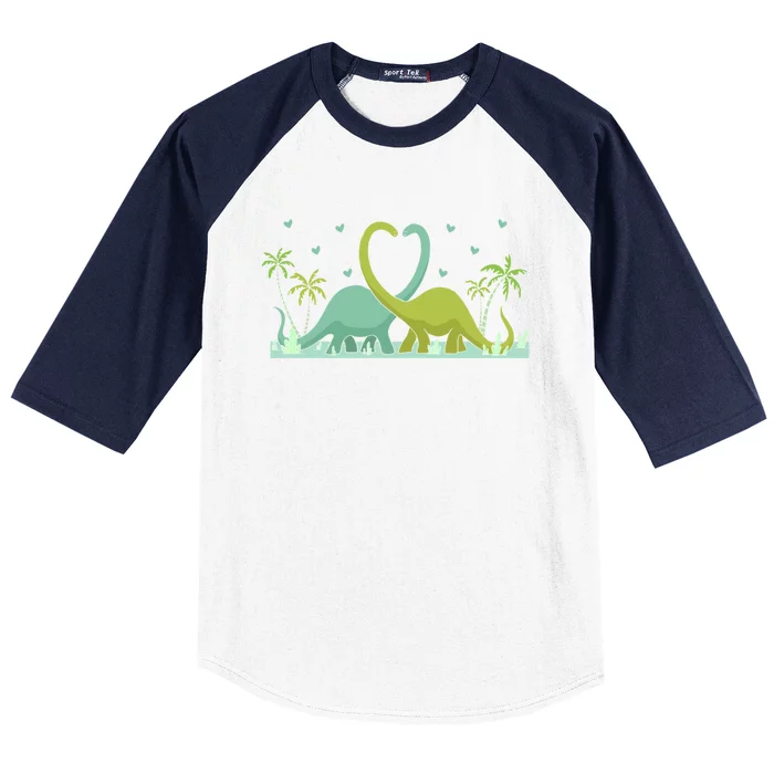 Two Brontosaurus Dinos Making A Heart Shape Valentine's Gift Baseball Sleeve Shirt