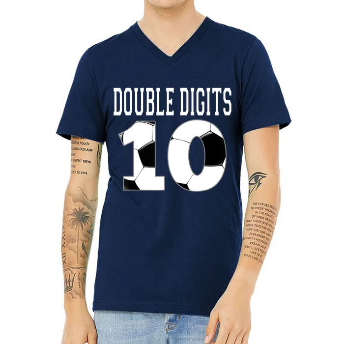 Ten Birthday Double Digits 10th Birthday Soccer V-Neck T-Shirt