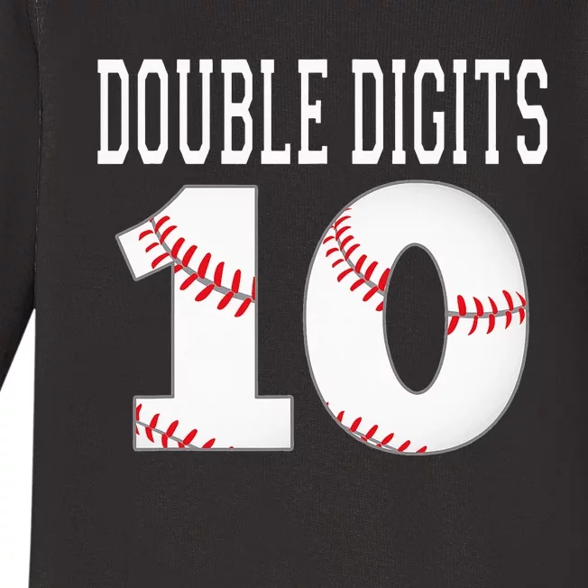 Ten Birthday Double Digits 10th Birthday Baseball Baby Long Sleeve Bodysuit