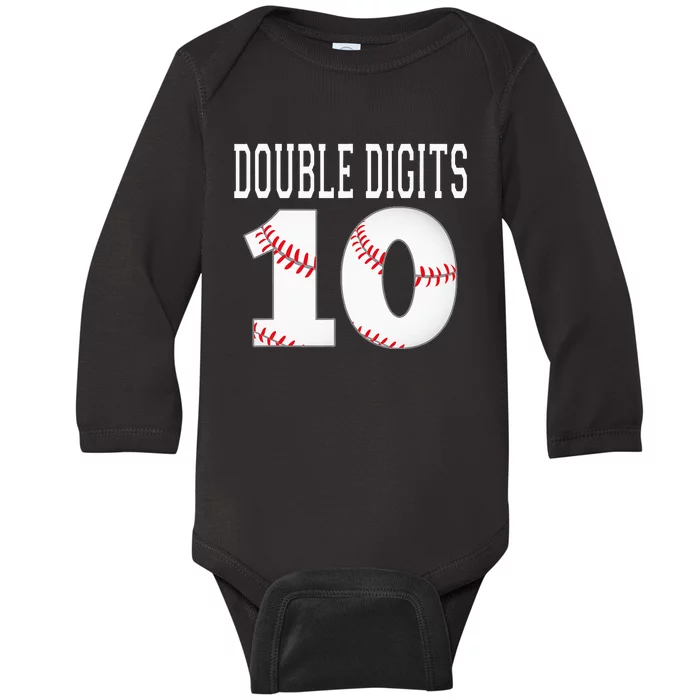 Ten Birthday Double Digits 10th Birthday Baseball Baby Long Sleeve Bodysuit