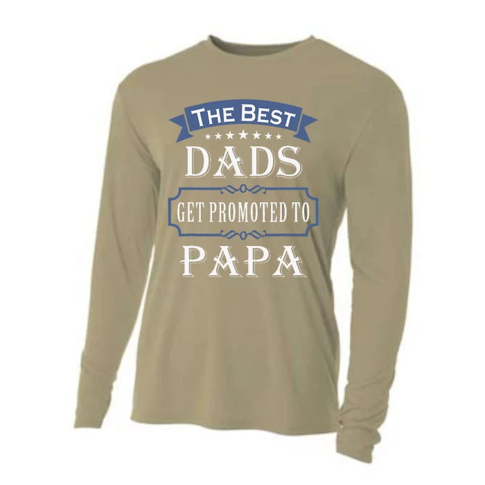 The Best Dads Get Promoted To Papa Fathers Day New Grandpa Cooling Performance Long Sleeve Crew