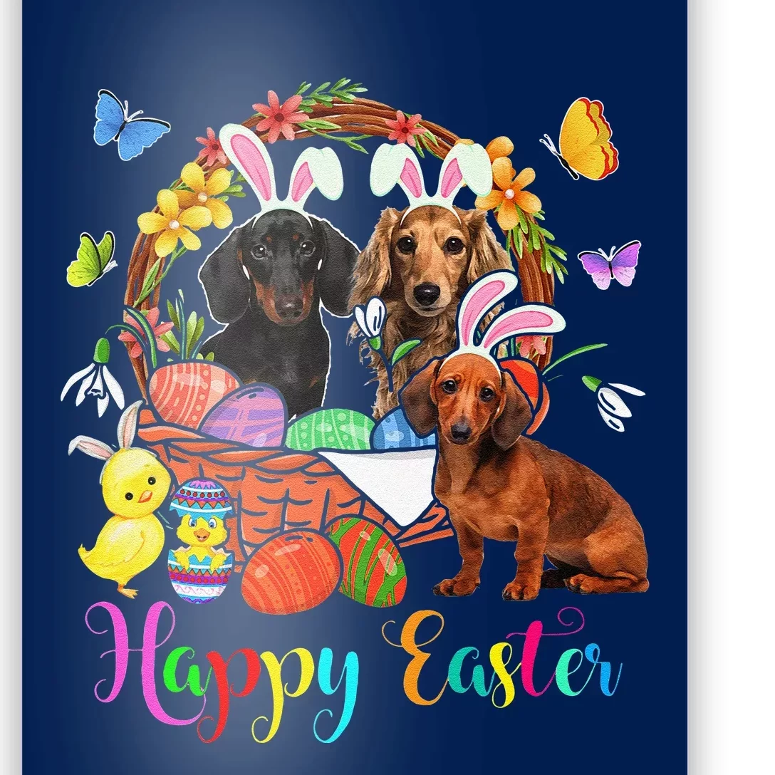 Three Bunny Dachshund Dogs In Easter Eggs Basket Poster