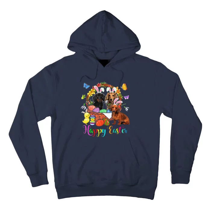 Three Bunny Dachshund Dogs In Easter Eggs Basket Tall Hoodie