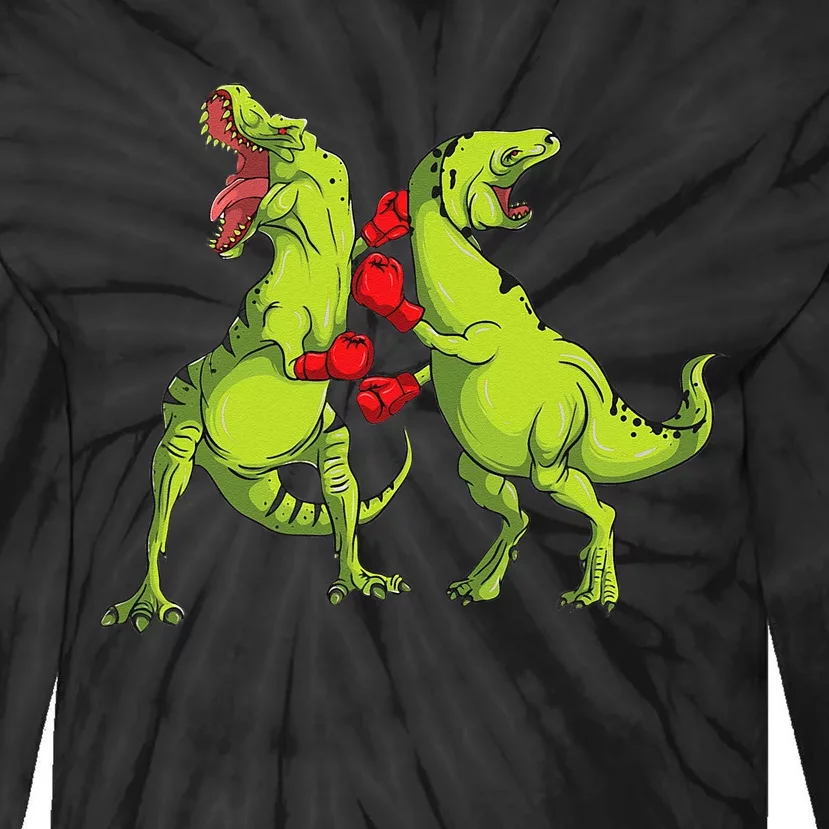 TRex Boxing  Dinosaur Tie-Dye Long Sleeve Shirt