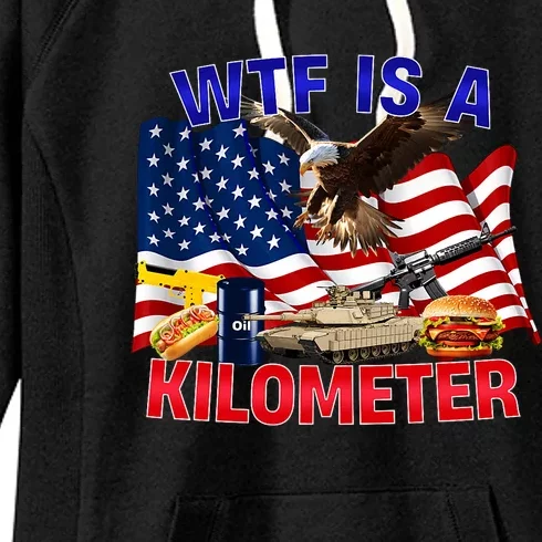 The Bald Eagle American Flag Wtf Is A Kilometer Women's Fleece Hoodie