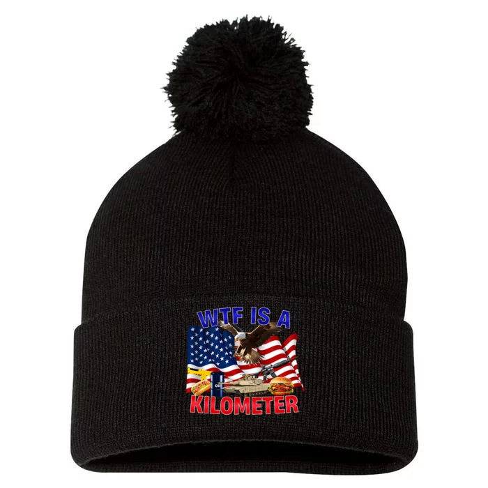 The Bald Eagle American Flag Wtf Is A Kilometer Pom Pom 12in Knit Beanie