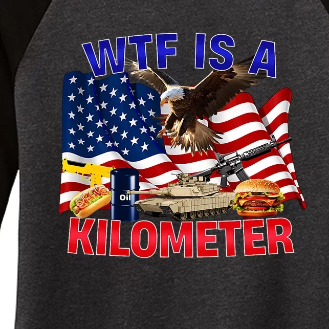 The Bald Eagle American Flag Wtf Is A Kilometer Women's Tri-Blend 3/4-Sleeve Raglan Shirt