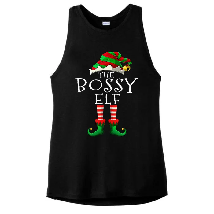 The Bossy Elf Christmas Family Matching Xmas Group Funny Ladies Tri-Blend Wicking Tank