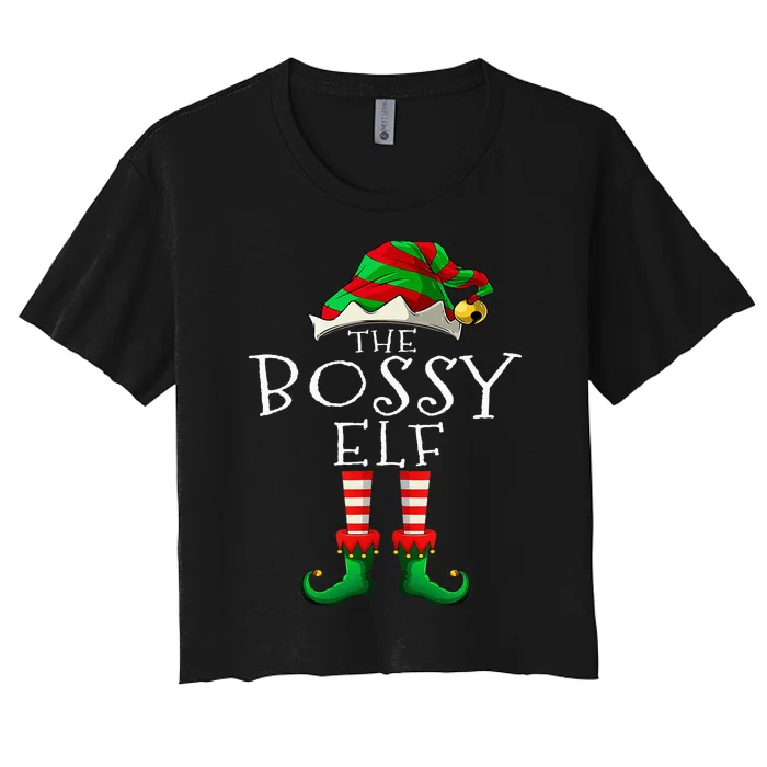 The Bossy Elf Christmas Family Matching Xmas Group Funny Women's Crop Top Tee