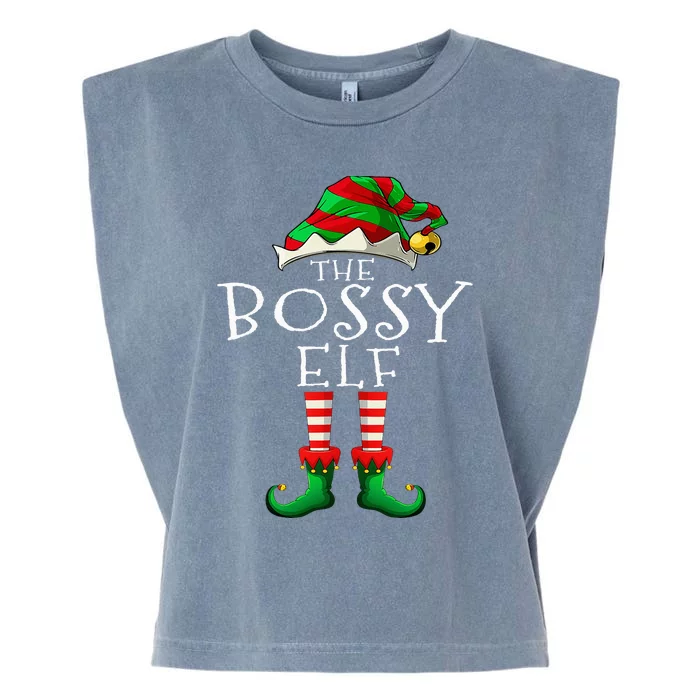 The Bossy Elf Christmas Family Matching Xmas Group Funny Garment-Dyed Women's Muscle Tee