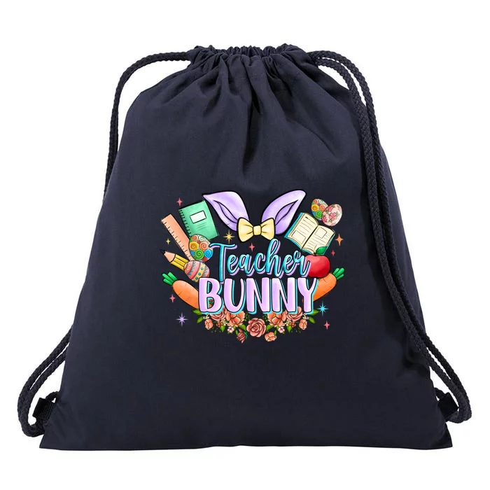 Teacher Bunny Easter Day Gift Easter Egg Floral Drawstring Bag