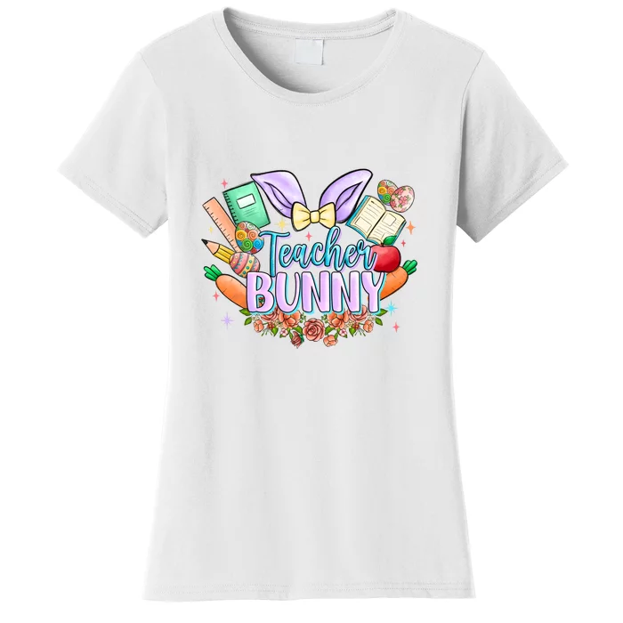 Teacher Bunny Easter Day Gift Easter Egg Floral Women's T-Shirt