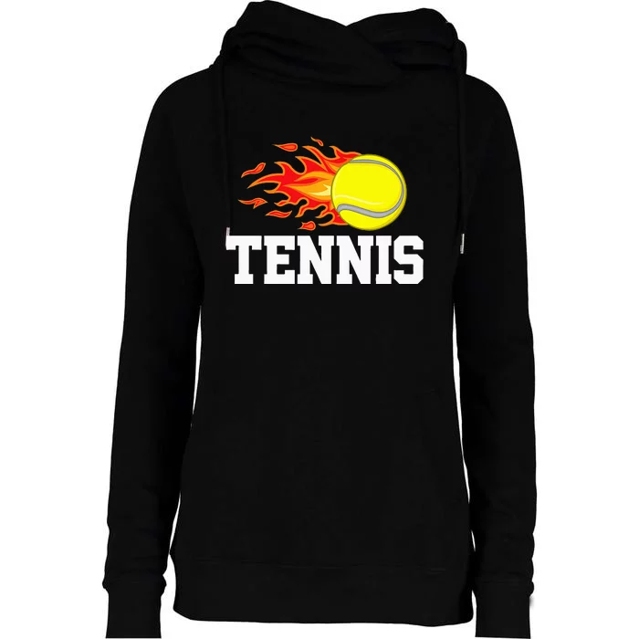 Tennis Ball Flame Tennis Player Womens Funnel Neck Pullover Hood