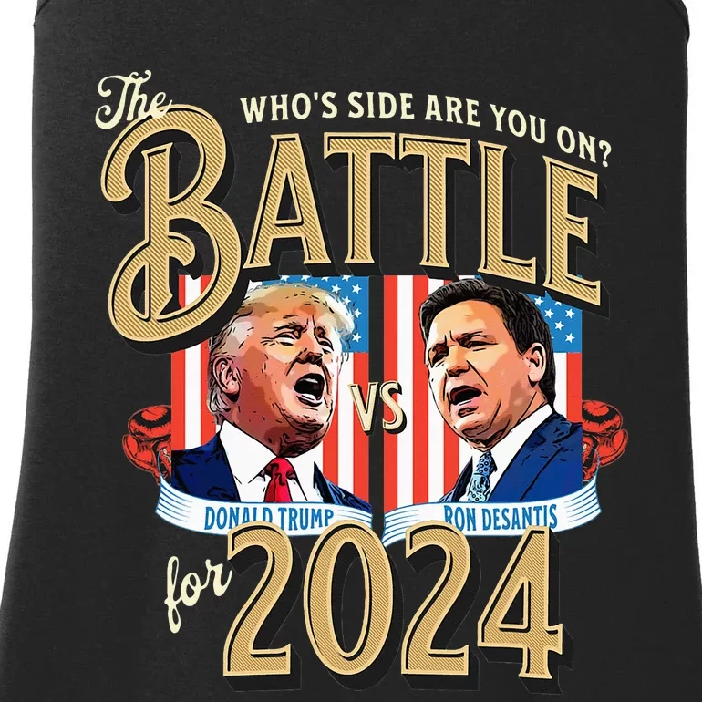 The Battle for 2024 Republican Primary Trump Vs DeSantis Ladies Essential Tank