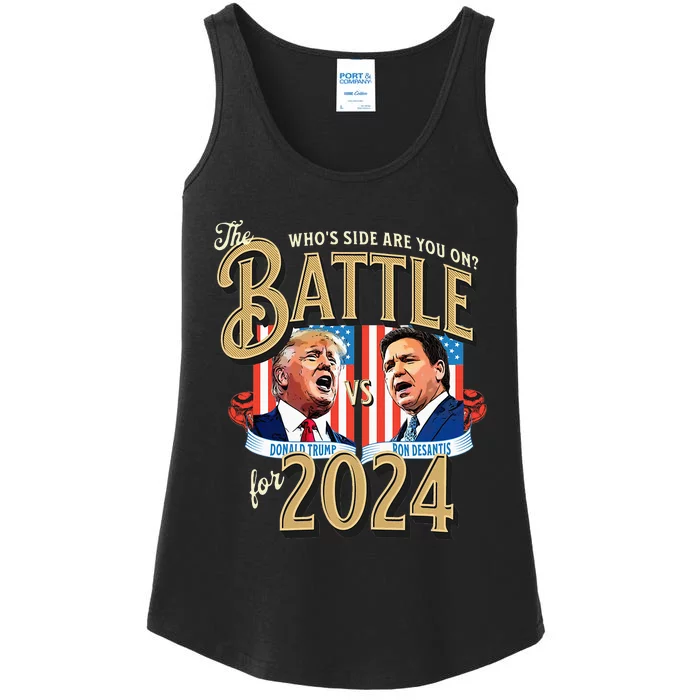 The Battle for 2024 Republican Primary Trump Vs DeSantis Ladies Essential Tank