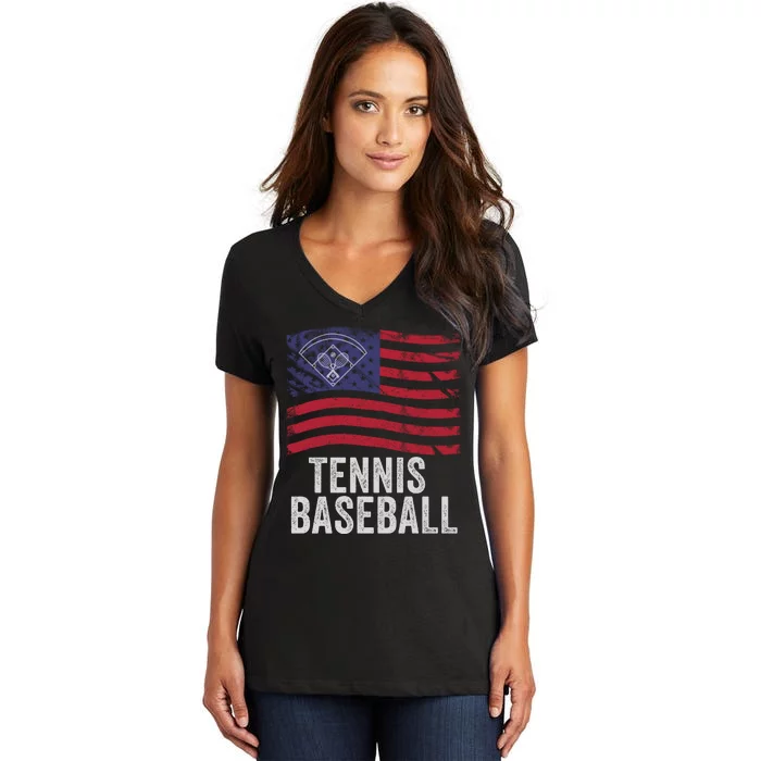 Tennis Baseball, Funny Tennis Baseball, Fun Game For All Ages, Perfect Outdoor F Women's V-Neck T-Shirt