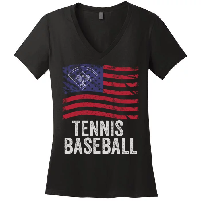 Tennis Baseball, Funny Tennis Baseball, Fun Game For All Ages, Perfect Outdoor F Women's V-Neck T-Shirt