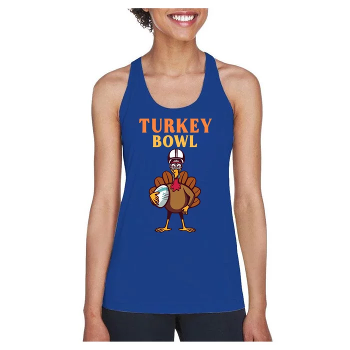 Turkey Bowl Funny Football Thanksgiving Autumn Tradition Gift Women's Racerback Tank