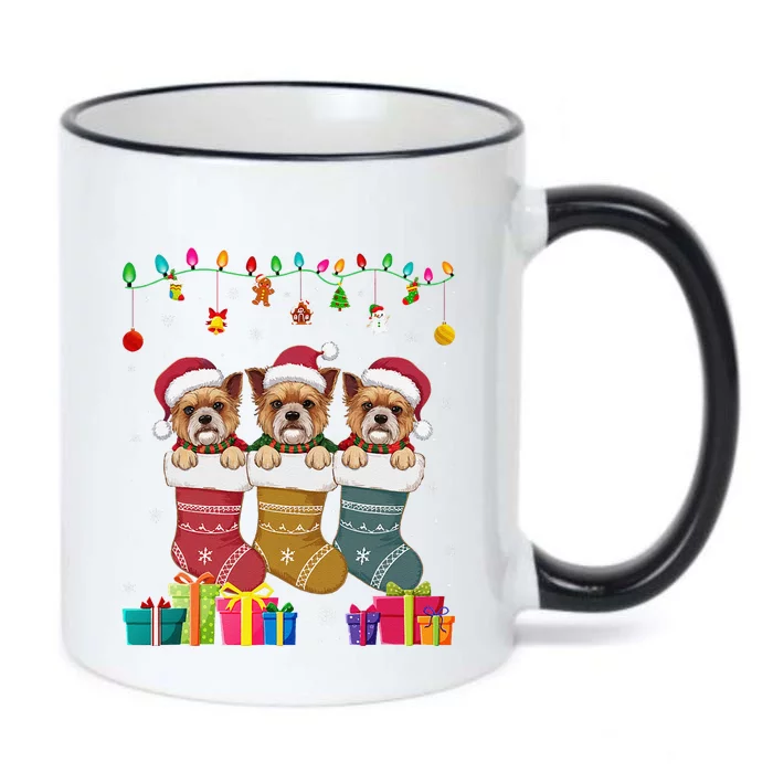 Three Brussels Griffon Dog In Sock Funny Xmas Black Color Changing Mug