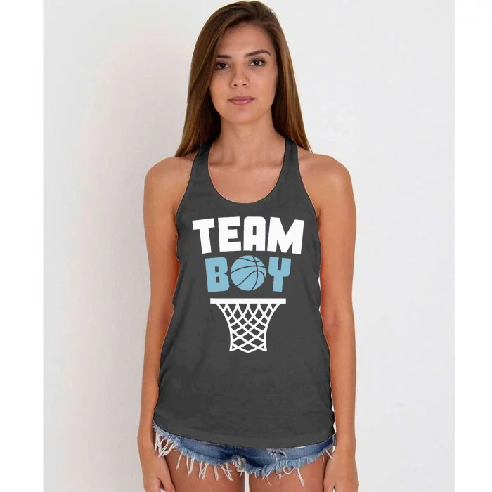 Team Basketball Gender Reveal Blue Baby Shower Party Women's Knotted Racerback Tank