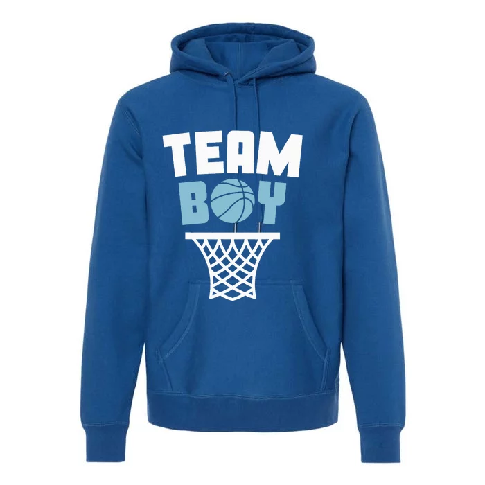 Team Basketball Gender Reveal Blue Baby Shower Party Premium Hoodie