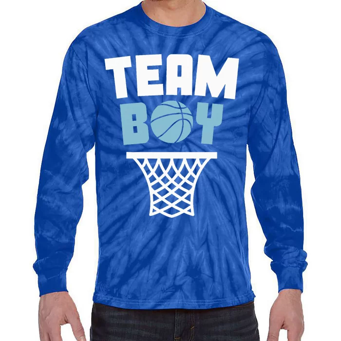 Team Basketball Gender Reveal Blue Baby Shower Party Tie-Dye Long Sleeve Shirt