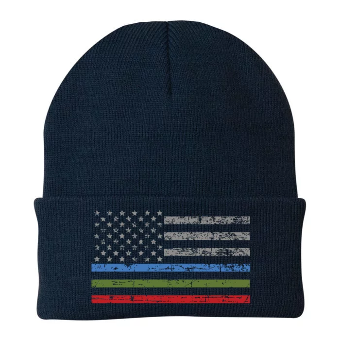 Thin Blue Green Red Line American Flag Support Cute Gift Knit Cap Winter Beanie