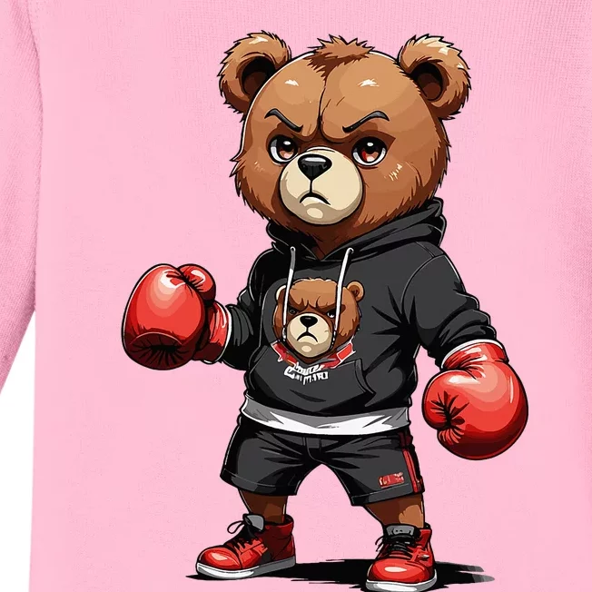 Teddy Bear Gangster Boxer With Hip Hop Street Clothes Baby Long Sleeve Bodysuit