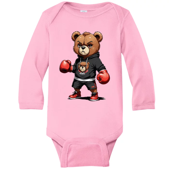 Teddy Bear Gangster Boxer With Hip Hop Street Clothes Baby Long Sleeve Bodysuit