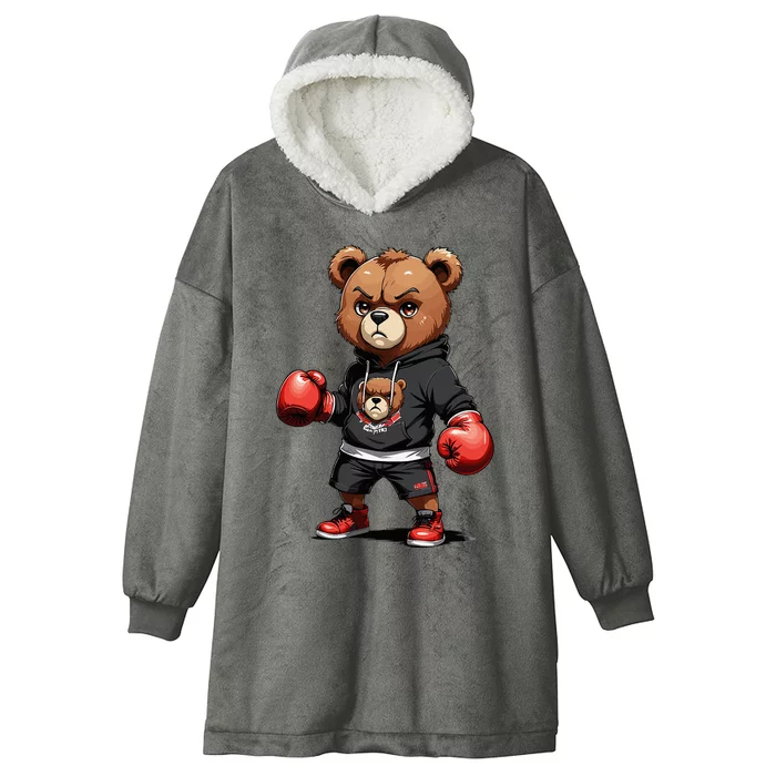 Teddy Bear Gangster Boxer With Hip Hop Street Clothes Hooded Wearable Blanket