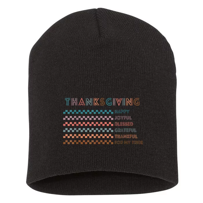 Thanksgiving Blessed Grateful Joyful Happy Thankful Tribe Short Acrylic Beanie