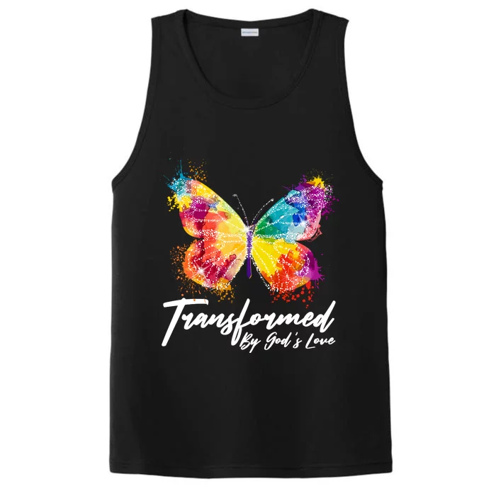 Transformed By Gods Love Painted Butterfly Performance Tank