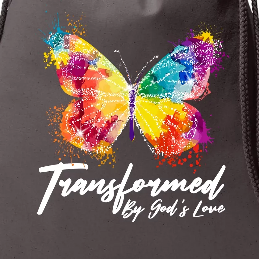 Transformed By Gods Love Painted Butterfly Drawstring Bag